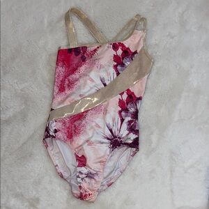 Justice Pink Floral One Piece with Gold Straps